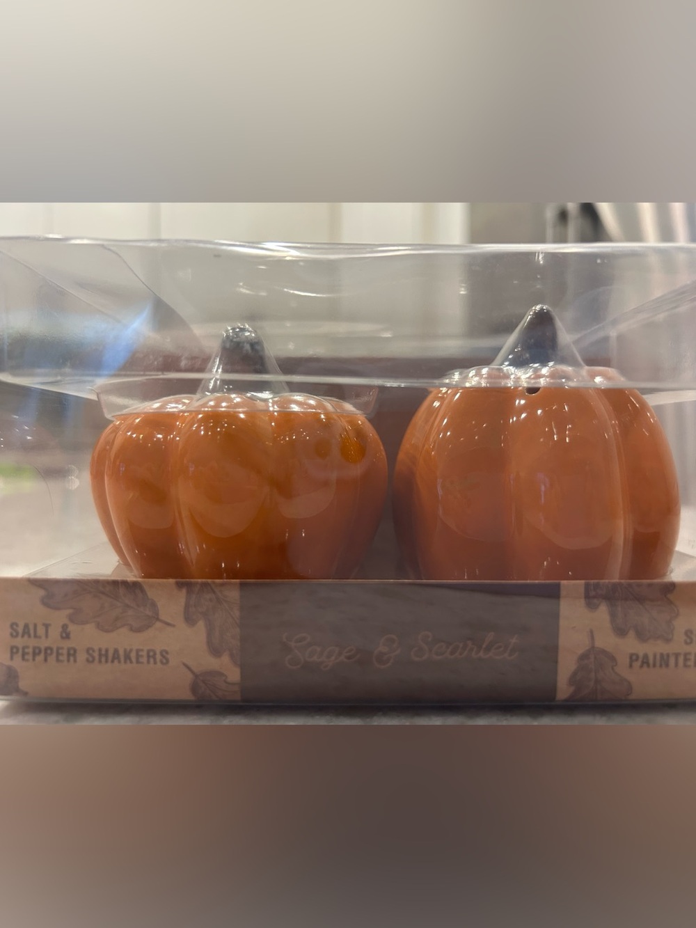 “New” Sage & Scarlet Orange Pumpkin Salt & Pepper Shaker Set